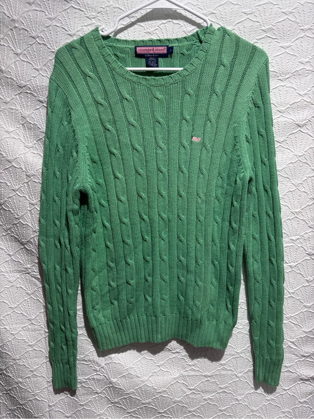 Vineyard Vines Green Cable Knit Sweater Women’s L Preppy Cotton Blend